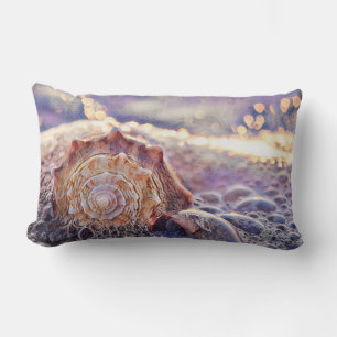 Vintage Watercolor Purple Pink Seashell Lumbar Cushion
