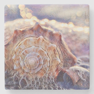 Vintage Watercolor Purple Pink Seashell  Stone Coaster