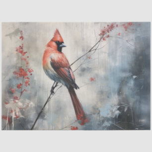 Vintage Watercolor Red Cardinal Holiday Decoupage Tissue Paper