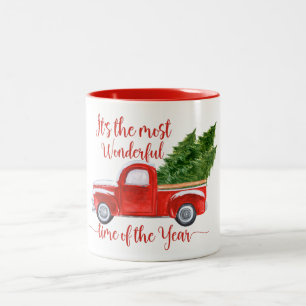 Vintage Watercolor Red Green Truck Christmas Quote Two-Tone Coffee Mug