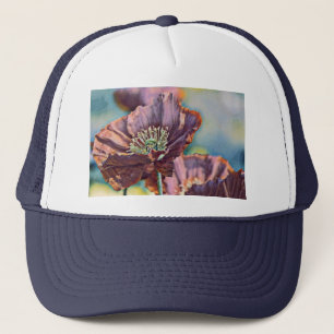 Vintage Watercolor Red Purple Poppy Flowers Trucker Hat