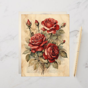 Vintage Watercolor Red Roses Paper Craft Cardstock