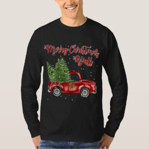 Vintage Watercolor Red Truck With Merry Christmas T-Shirt