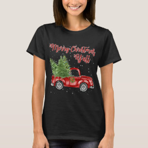 Vintage Watercolor Red Truck With Merry Christmas T-Shirt