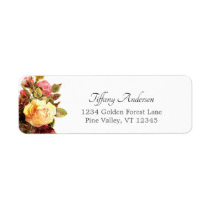 Vintage Watercolor Roses Botanical Floral Bouquet Return Address Label