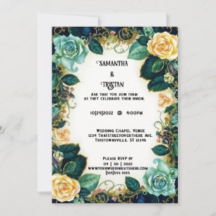 Vintage Watercolor Roses Gold Trim Wedding Invitation