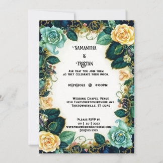 Vintage Watercolor Roses Gold Trim Wedding Invitation
