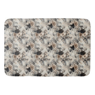 Vintage Watercolor Roses in Beige, Black, Cream Bath Mat