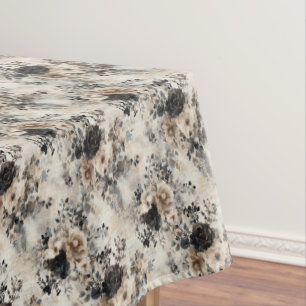 Vintage Watercolor Roses in Beige, Black, Cream Tablecloth