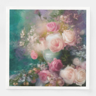 Vintage Watercolor Roses Painted In All Colours  Napkin