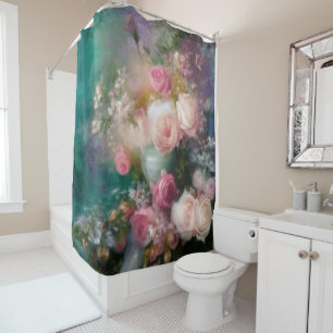 Vintage Watercolor Roses Painted In All Colours Shower Curtain