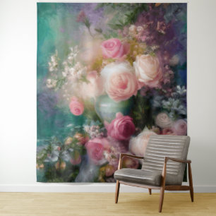 Vintage Watercolor Roses Painted In All Colours Tapestry