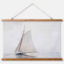 Vintage Watercolor Sailboat Hanging Tapestry