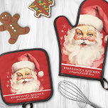 Vintage Watercolor Santa Face Christmas Custom Oven Mitt & Pot Holder Set<br><div class="desc">Embrace the holiday spirit with this delightful oven mitt and pot holder set featuring a vintage watercolor Santa face on a festive red background. Perfect for bringing a touch of nostalgia to your kitchen, this set is both decorative and functional. Customise it with your name or a special message to...</div>