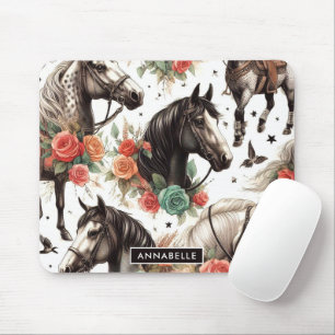 Vintage Watercolor Seamless Horse Painting Mouse Pad