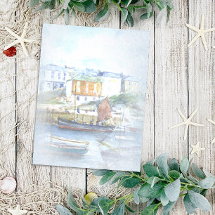 Vintage Watercolor Ships in the Harbour Postcard