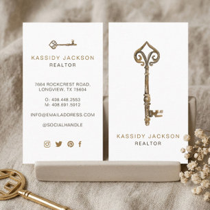 Vintage Watercolor Skeleton Key Real Estate White Business Card