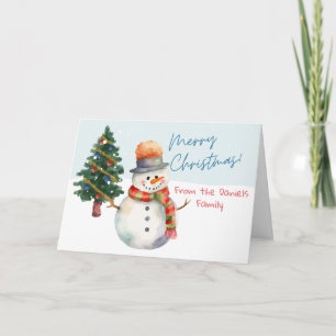 Vintage Watercolor Snowman Christmas Card Customiz