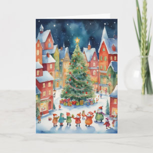 Vintage Watercolor Starry Night Folk Art Card