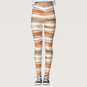 Vintage Watercolor Striped -Earthy Coffee Tones(3) Leggings