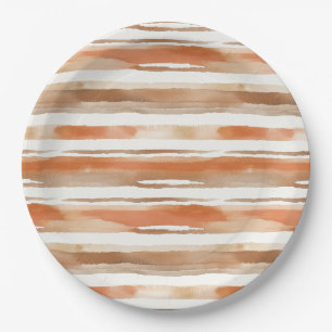 Vintage Watercolor Striped -Earthy Coffee Tones(3) Paper Plate