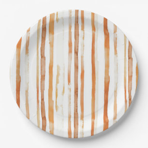 Vintage Watercolor Striped -Earthy Coffee Tones(4) Paper Plate