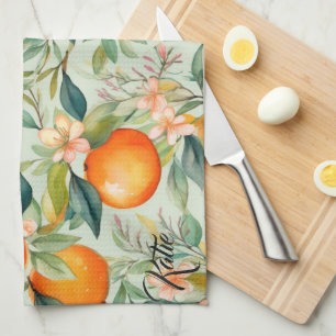 Vintage Watercolor Tangerine Orange  Tea Towel