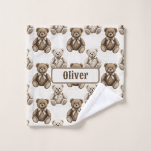 Vintage Watercolor Teddy Bear Wash Cloth