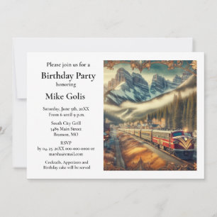 Vintage Watercolor Train Birthday Party Invitation
