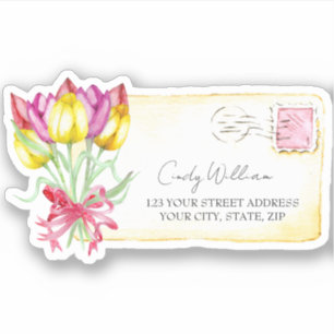 Vintage Watercolor Tulips Postcard Stamp Address