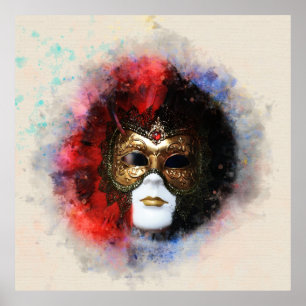 Vintage Watercolor Venetian Mask Poster – Carnival