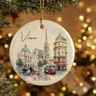 Vintage Watercolor Vienna Austria Christmas Ceramic Ornament