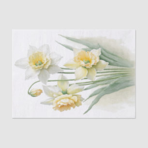 Vintage Watercolor White and Yellow Daffodils Tissue Paper