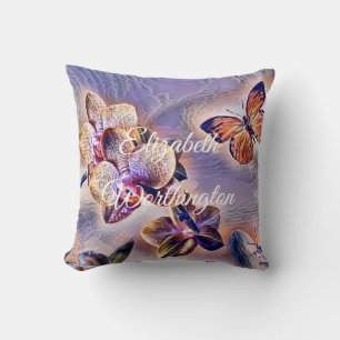 Vintage Watercolor White Purple Pink Orchid Flower Cushion