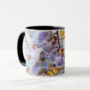 Vintage Watercolor White Purple Pink Orchid Flower Mug