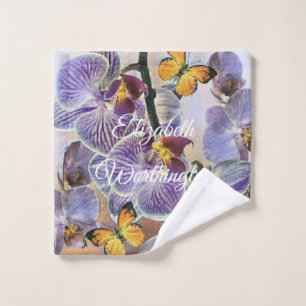 Vintage Watercolor White Purple Pink Orchid Flower Wash Cloth