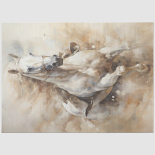 Vintage Watercolor White Stallion in Motion Tissue Paper