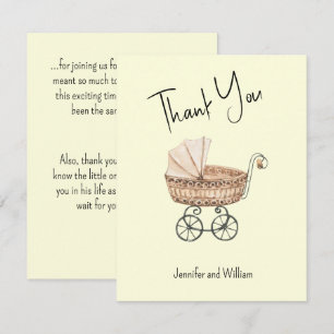 Vintage Watercolor Wicker Baby Buggy Baby Shower Thank You Card