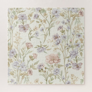 Vintage Watercolor Wildflower Seamless Pattern Jigsaw Puzzle