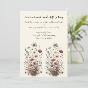 Vintage Watercolor Wildflower Wedding Invitation