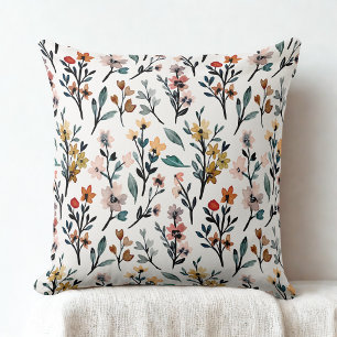 vintage watercolor wildflowers floral pattern cushion