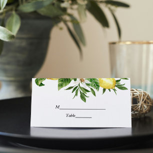 Vintage Watercolor Yellow Lemons & Leaf Frame Place Card