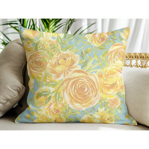 Vintage Watercolor Yellow Rose Pattern Cushion