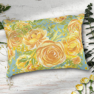 Vintage Watercolor Yellow Rose Pattern Decorative Cushion