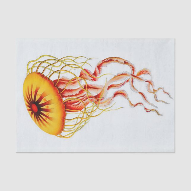 Vintage Watercolour Jellyfish off white background Tissue Paper (Front)
