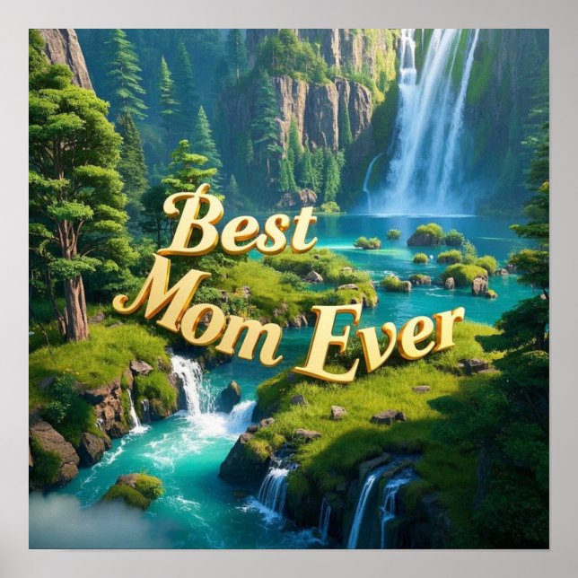 Vintage Waterfall Best Mum Ever  Poster (Front)