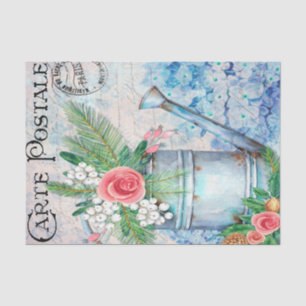 Vintage Watering Can Full of Flowers Floral French Tissue Paper