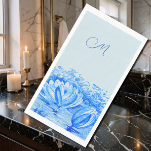  vintage    waterlilies  - monogrammed  blue  napkin