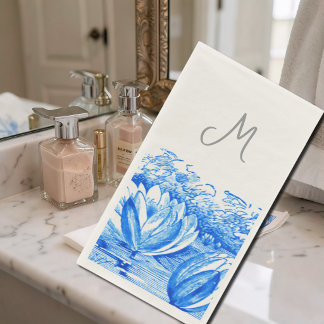vintage waterlilies - monogrammed blue napkin