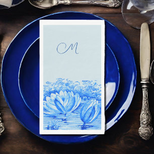 vintage waterlilies - monogrammed blue napkin